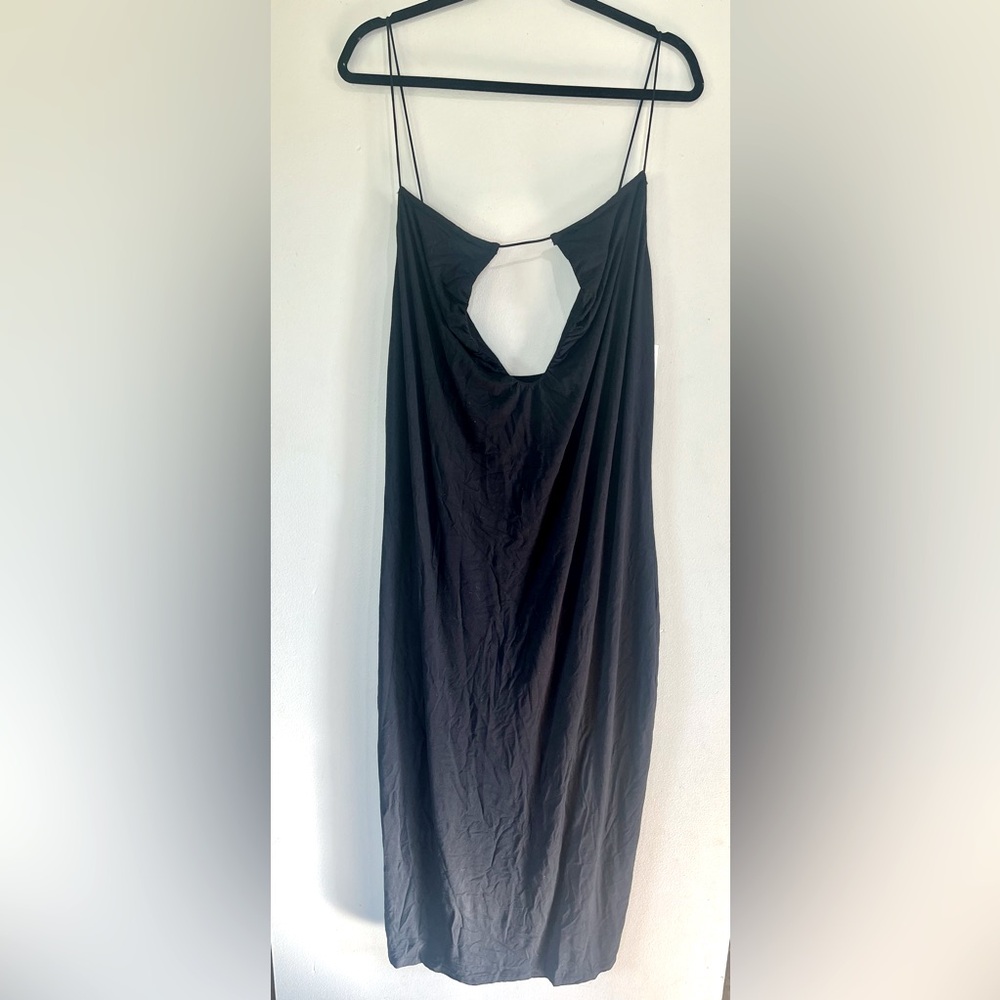Good American Good Touch Plunge Scoop Midi Dress Black NEW 5XL Open Back Stretch